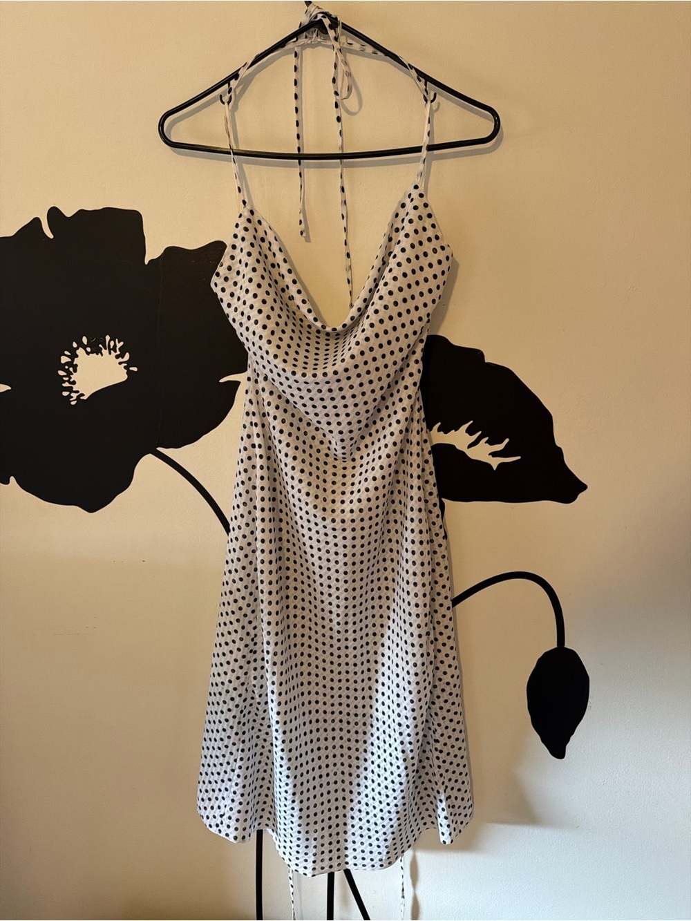 Express White Slip Midi Dress with Black Polka Dots